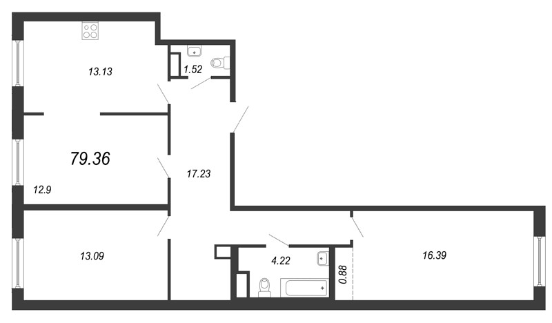 3-комнатная, 79 м² — ЖК ЖК Дом у Каретного