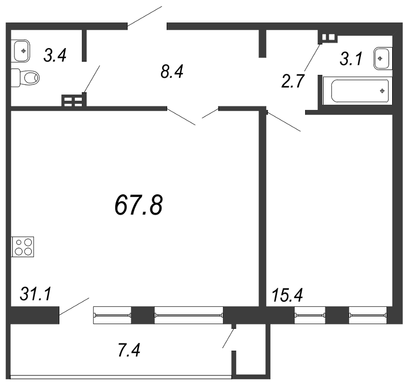 1-комнатная, 68 м² — ЖК ЖК Жемчужный берег