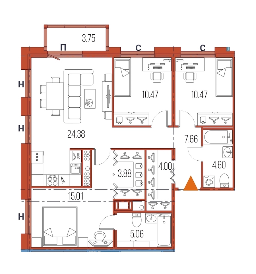 3-комнатная, 86 м² — ЖК ЖК Legenda Героев