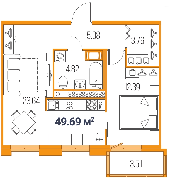 1-комнатная, 50 м² — ЖК ЖК Legenda Героев