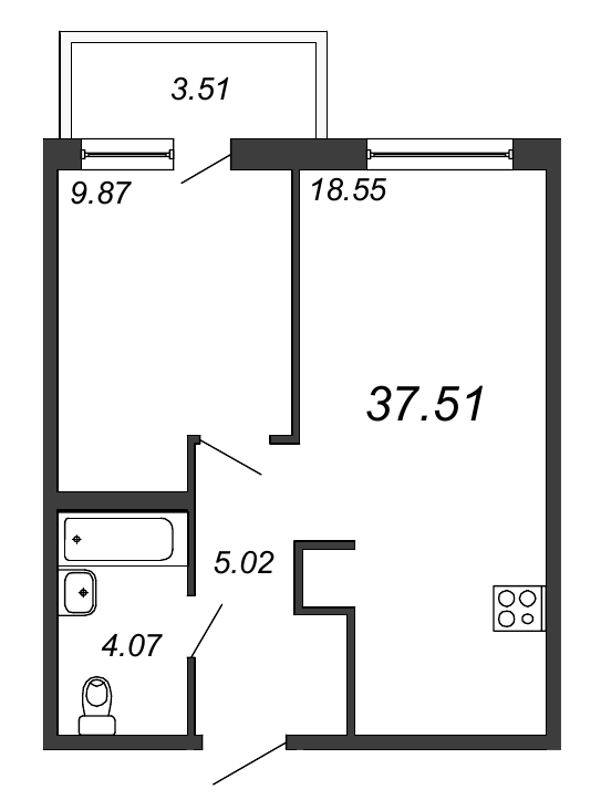 1-комнатная, 38 м² — ЖК ЖК Legenda Героев