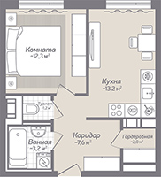 1-комнатная, 40 м² — ЖК ЖК Коллонтай, 2