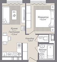 1-комнатная, 41 м² — ЖК ЖК Коллонтай, 2