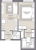 1-комнатная, 43 м² — ЖК ЖК Коллонтай, 2