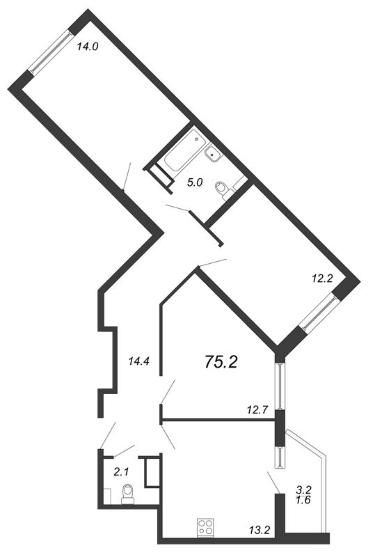 3-комнатная, 75 м² — ЖК ЖК Дом на Блюхера