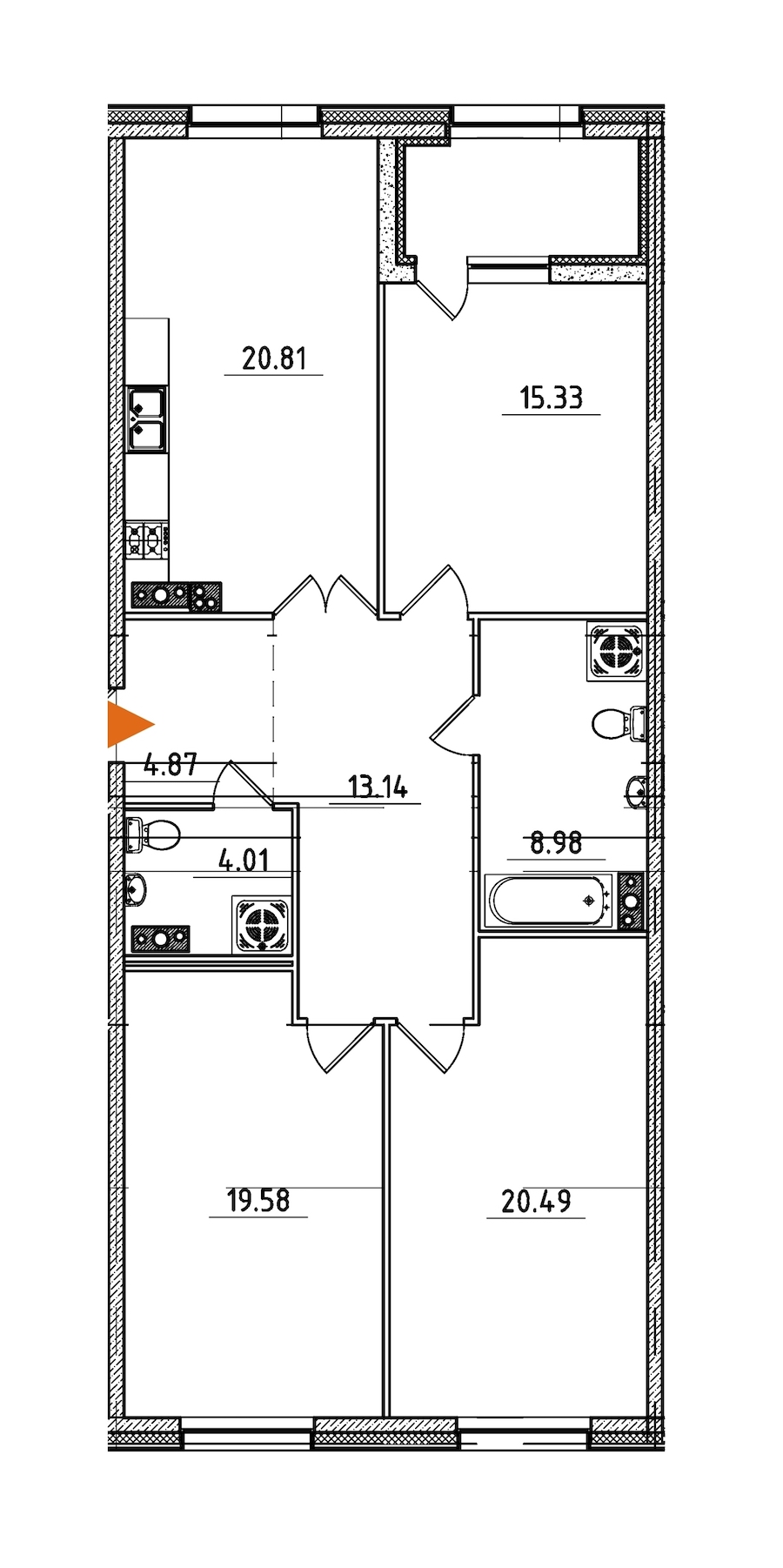 3-комнатная, 110 м² — ЖК ЖК Петровская доминанта