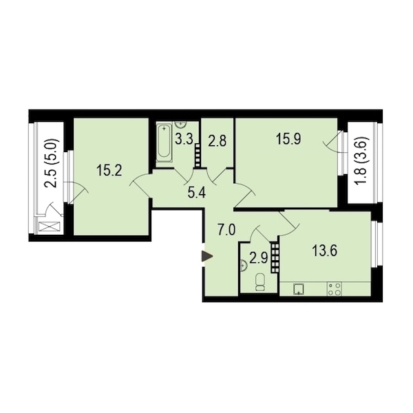 2-комнатная, 71 м² — ЖК ЖК Жемчужный берег