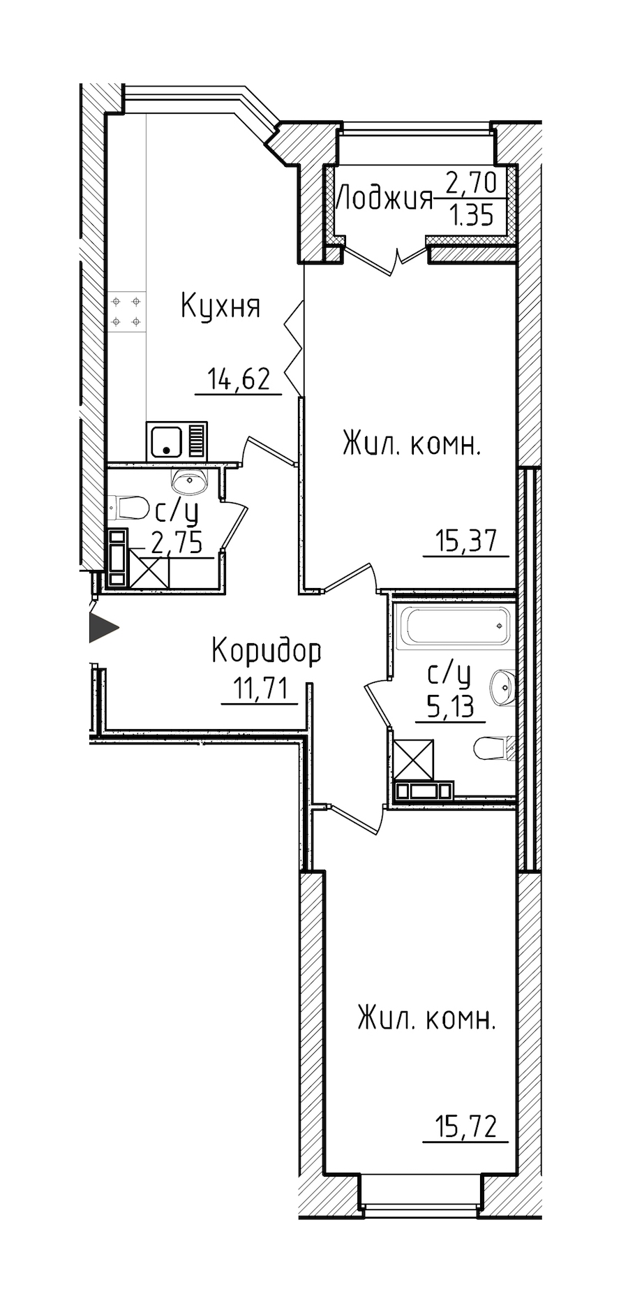2-комнатная, 67 м² — ЖК ЖК Новое Купчино