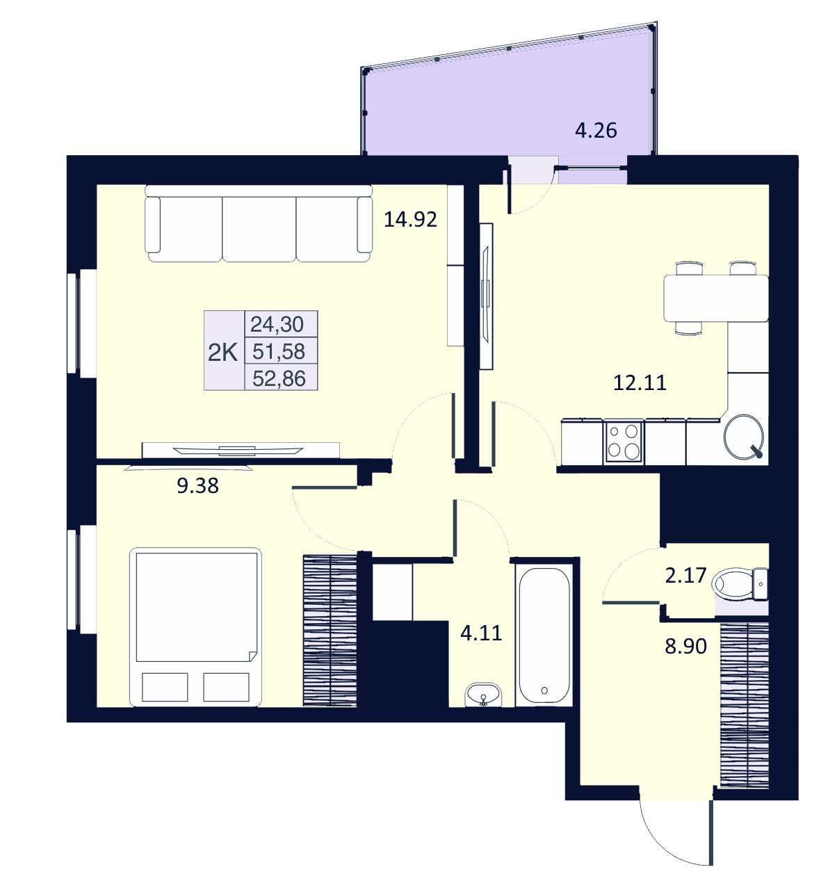 2-комнатная, 52 м² — ЖК ЖК Муринские высоты