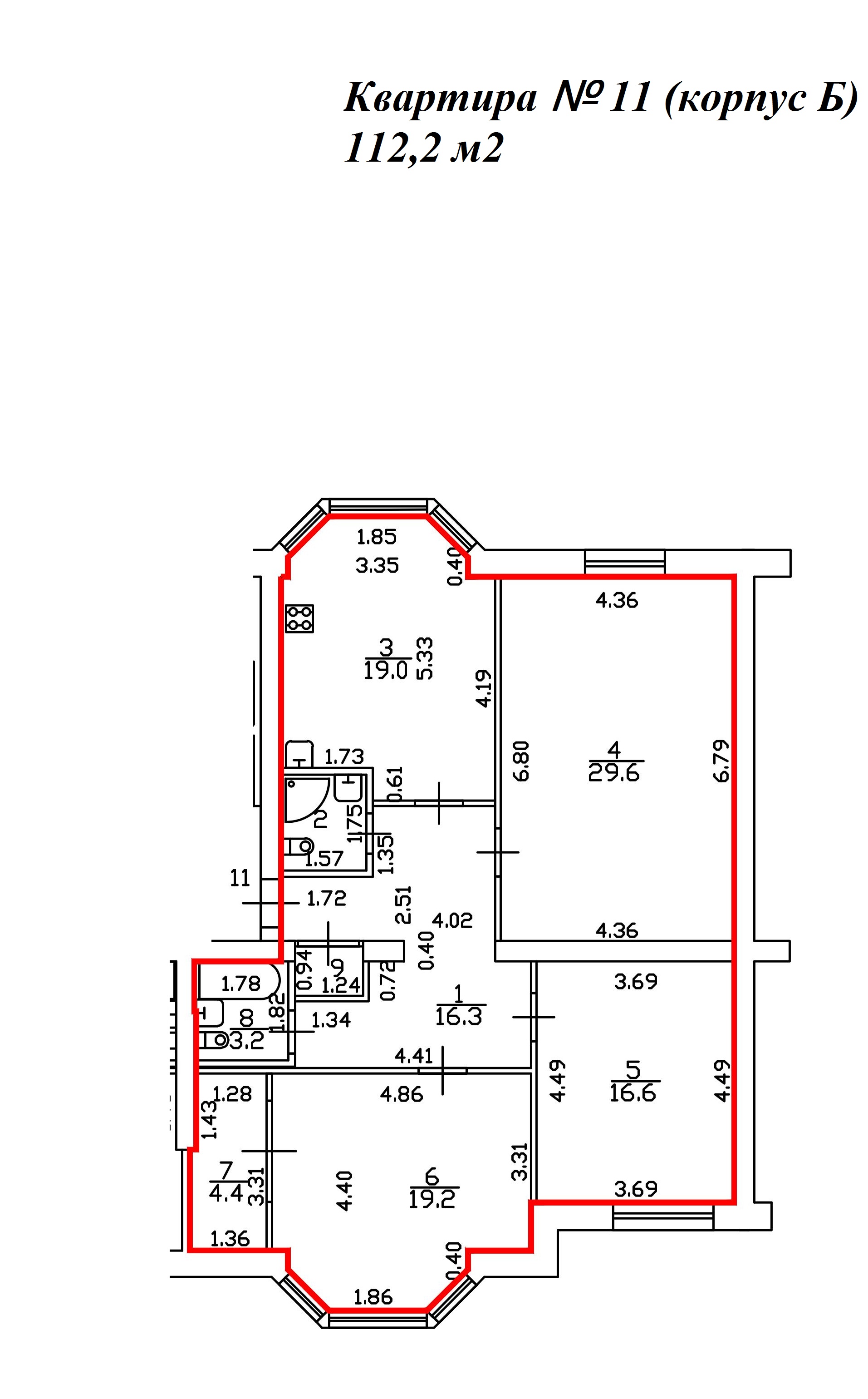 3-комнатная, 112 м² — ЖК ЖК Миранда