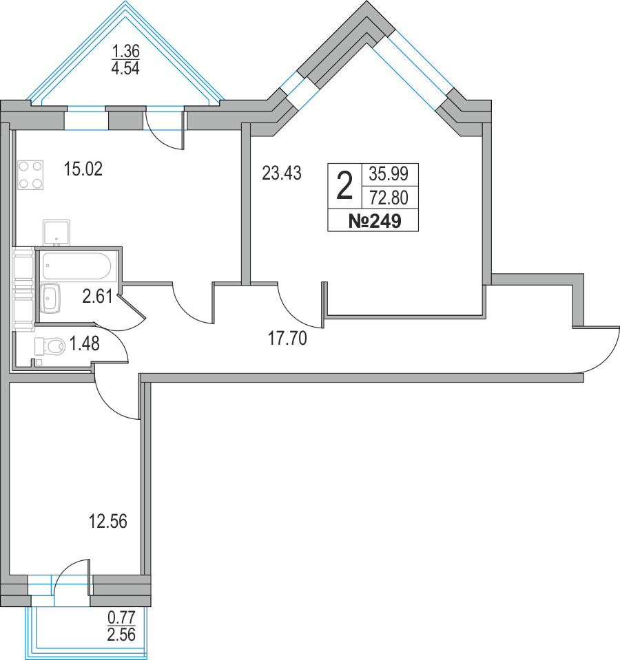 2-комнатная, 73 м² — ЖК ЖК Приморский квартал