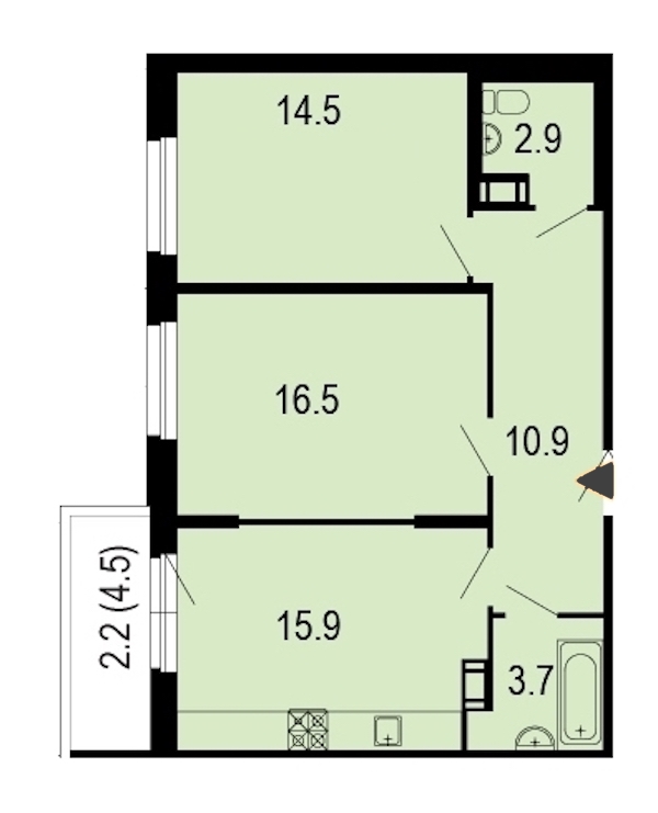 2-комнатная, 67 м² — ЖК ЖК Жемчужный берег