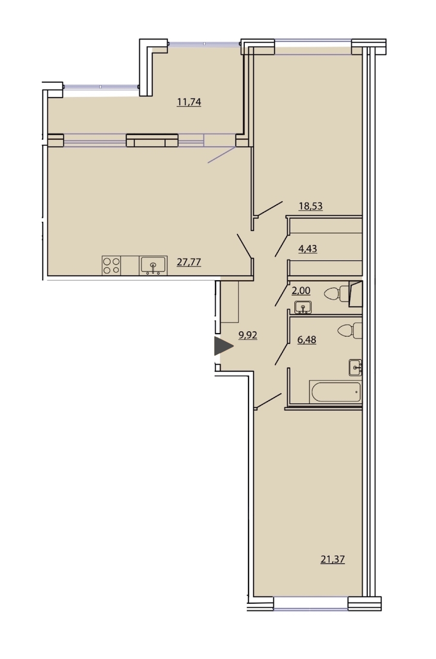 2-комнатная, 97 м² — ЖК ЖК Фамилия