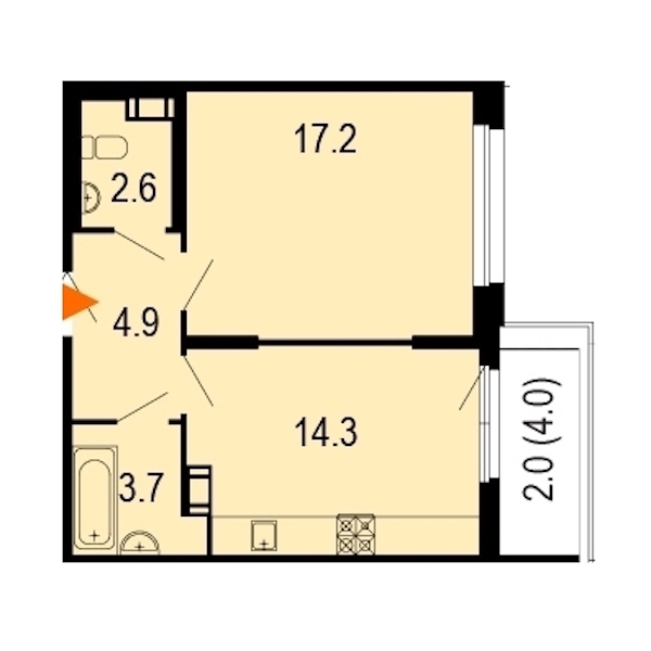 1-комнатная, 45 м² — ЖК ЖК Жемчужный берег