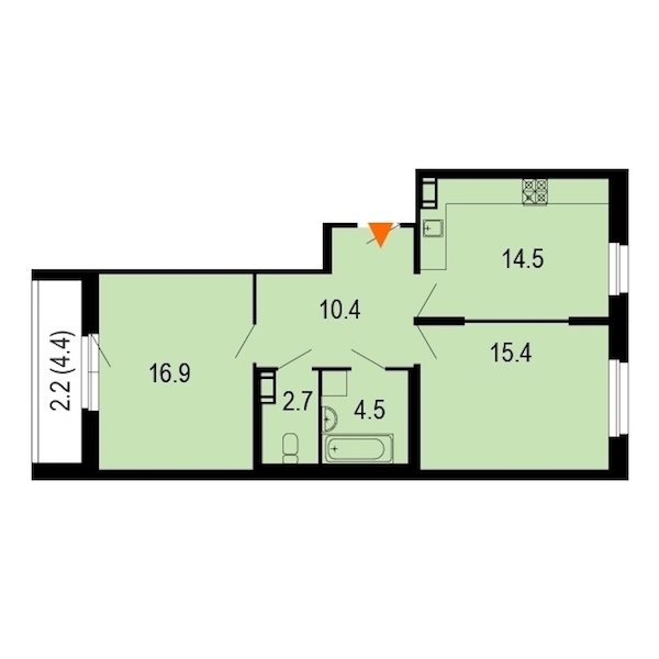 2-комнатная, 67 м² — ЖК ЖК Жемчужный берег