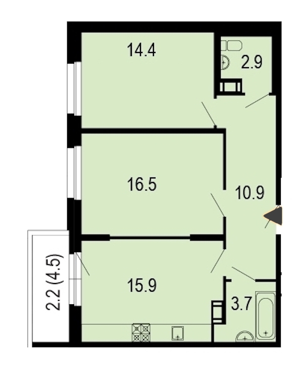 2-комнатная, 68 м² — ЖК ЖК Жемчужный берег