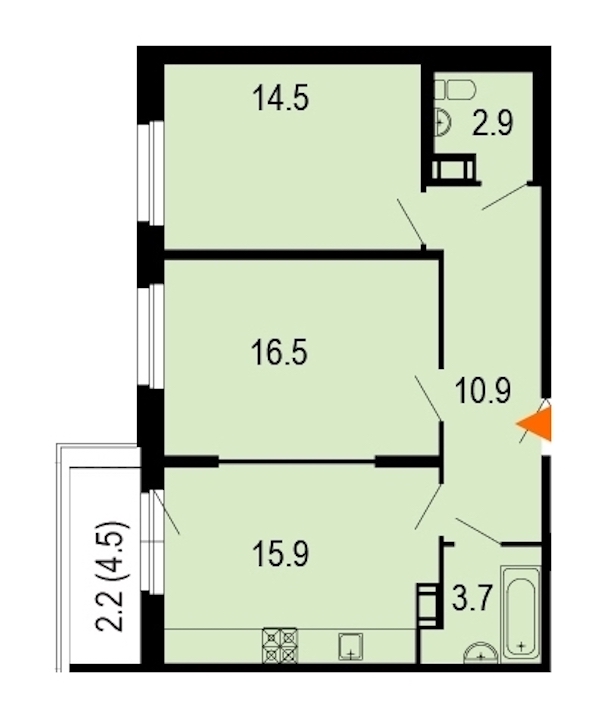2-комнатная, 68 м² — ЖК ЖК Жемчужный берег
