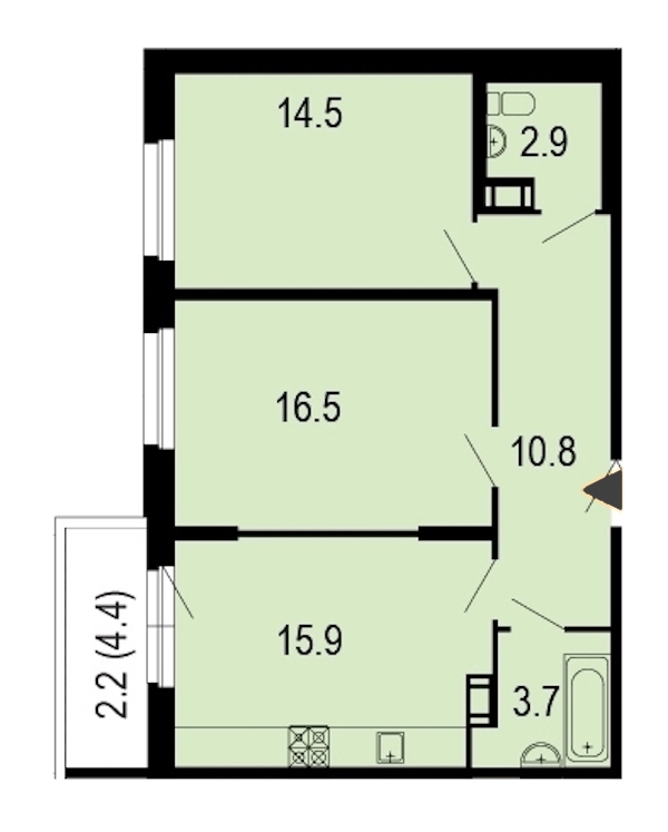 2-комнатная, 68 м² — ЖК ЖК Жемчужный берег