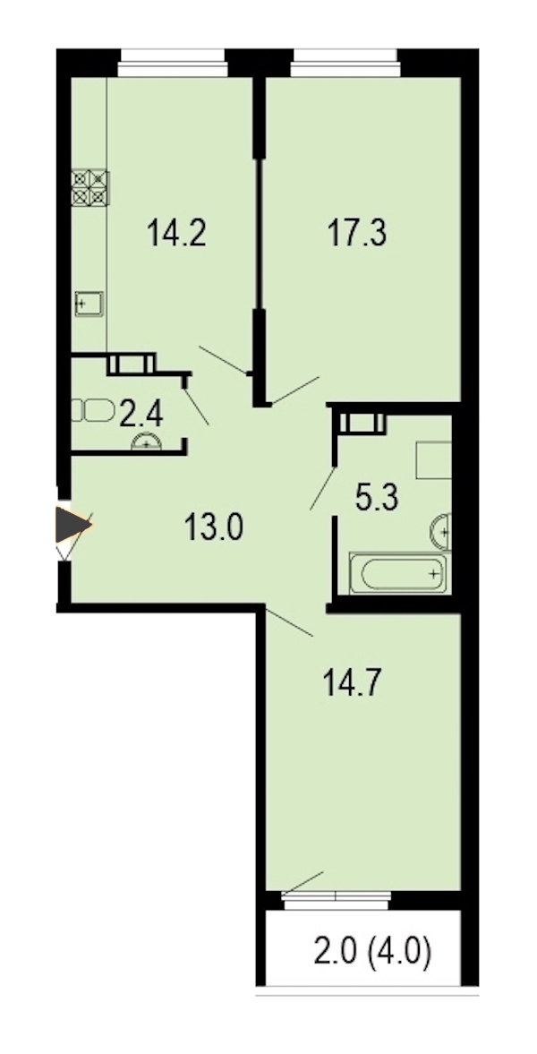 2-комнатная, 69 м² — ЖК ЖК Жемчужный берег