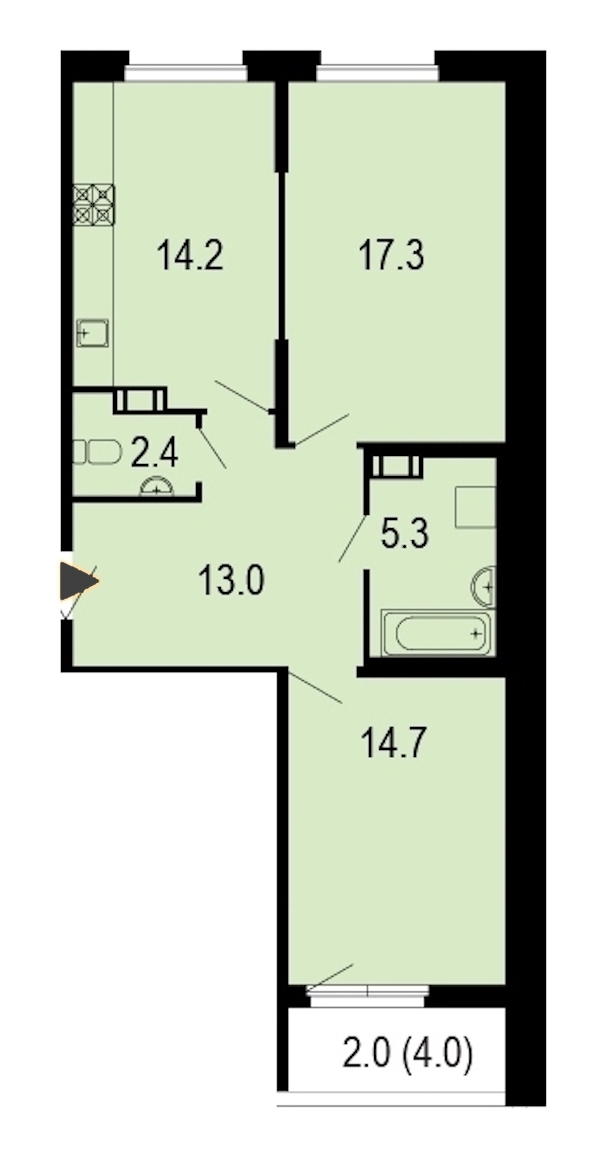 2-комнатная, 70 м² — ЖК ЖК Жемчужный берег