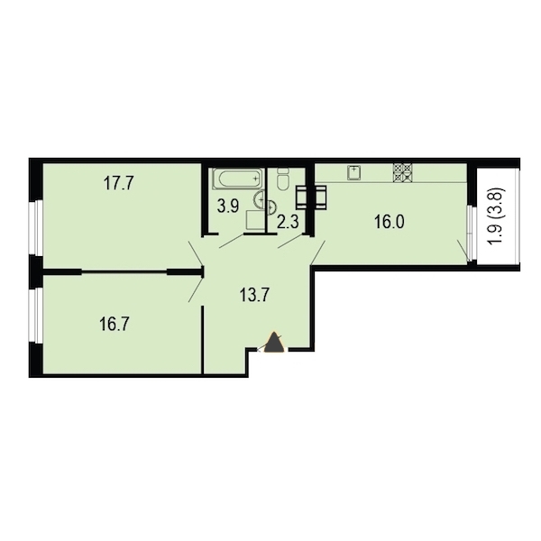 2-комнатная, 73 м² — ЖК ЖК Жемчужный берег
