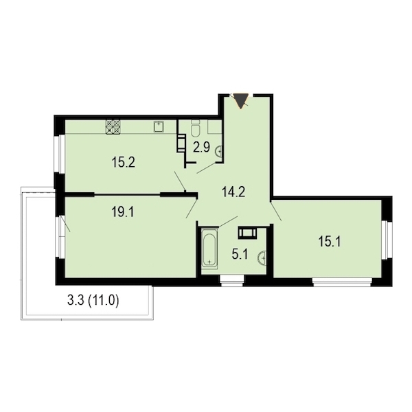 2-комнатная, 75 м² — ЖК ЖК Жемчужный берег