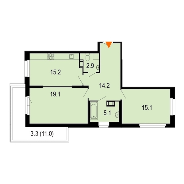 2-комнатная, 76 м² — ЖК ЖК Жемчужный берег