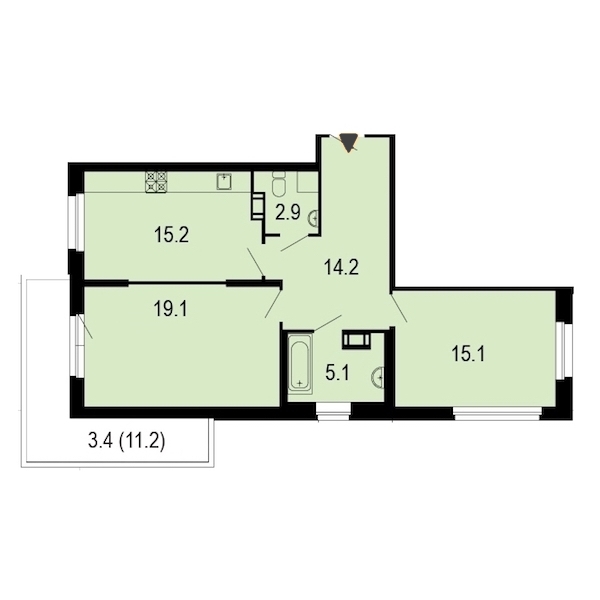 2-комнатная, 76 м² — ЖК ЖК Жемчужный берег