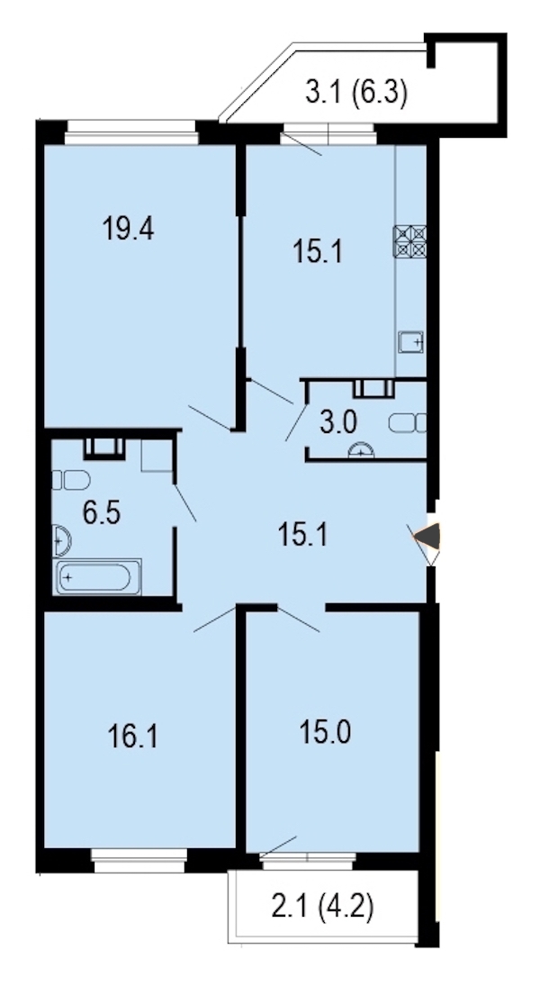 3-комнатная, 96 м² — ЖК ЖК Жемчужный берег