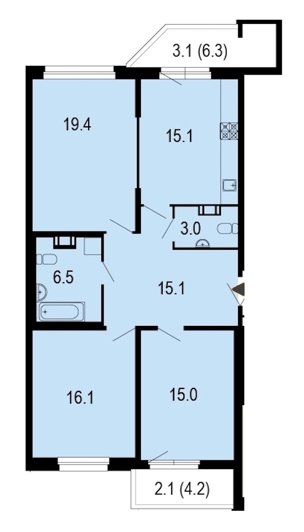 3-комнатная, 96 м² — ЖК ЖК Жемчужный берег