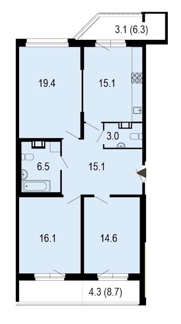 3-комнатная, 97 м² — ЖК ЖК Жемчужный берег