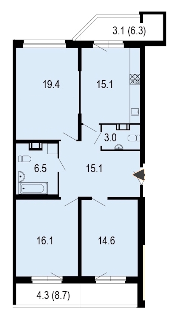 3-комнатная, 97 м² — ЖК ЖК Жемчужный берег