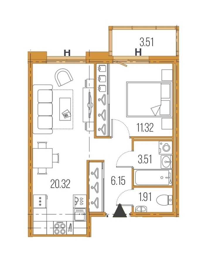 1-комнатная, 43 м² — ЖК ЖК Legenda Героев