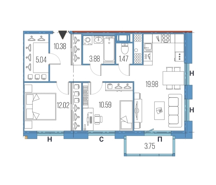 2-комнатная, 63 м² — ЖК ЖК Legenda Героев