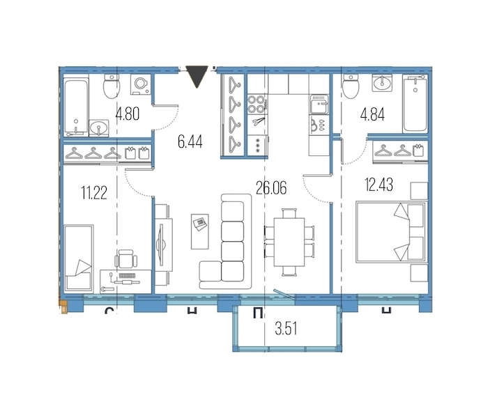 2-комнатная, 66 м² — ЖК ЖК Legenda Героев