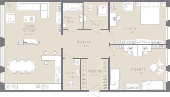 2-комнатная, 116 м² — ЖК Дом на улице Нижне-Каменская
