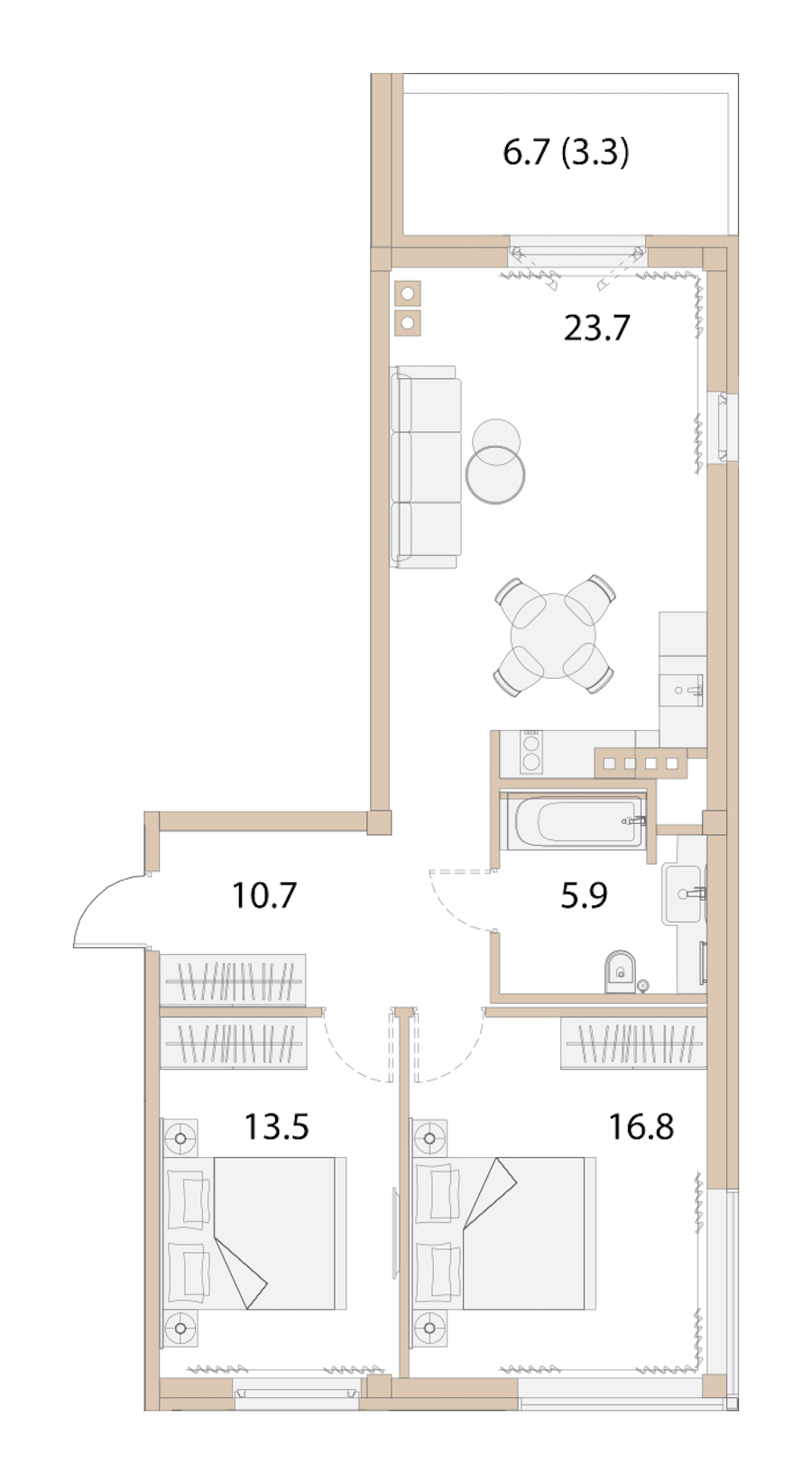2-комнатная, 77 м² — ЖК Апарт-комплекс Первая Линия. Health Care Resort (Хэлф Кэа Резорт)