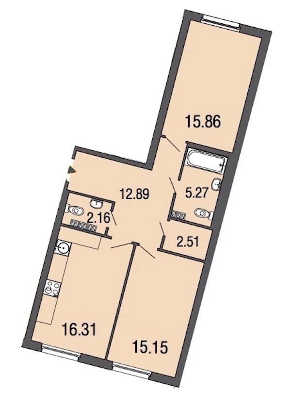 2-комнатная, 70 м² — ЖК ЖК ЭкоСити
