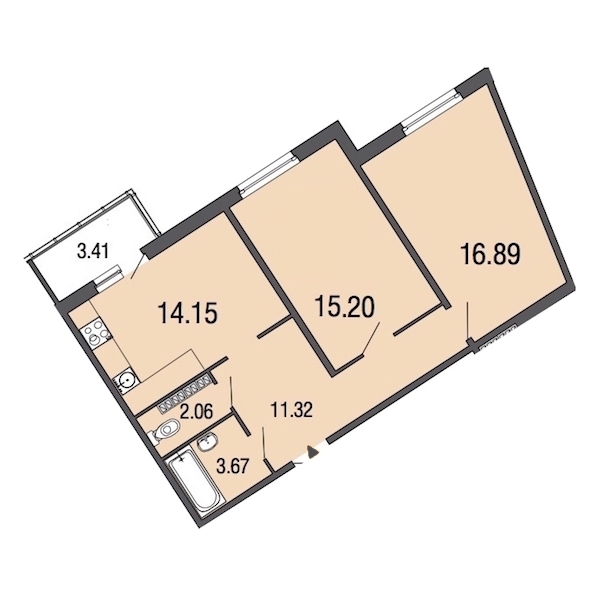 2-комнатная, 63 м² — ЖК ЖК ЭкоСити