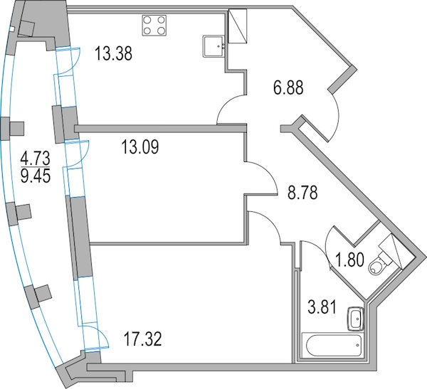 2-комнатная, 65 м² — ЖК ЖК Приморский квартал