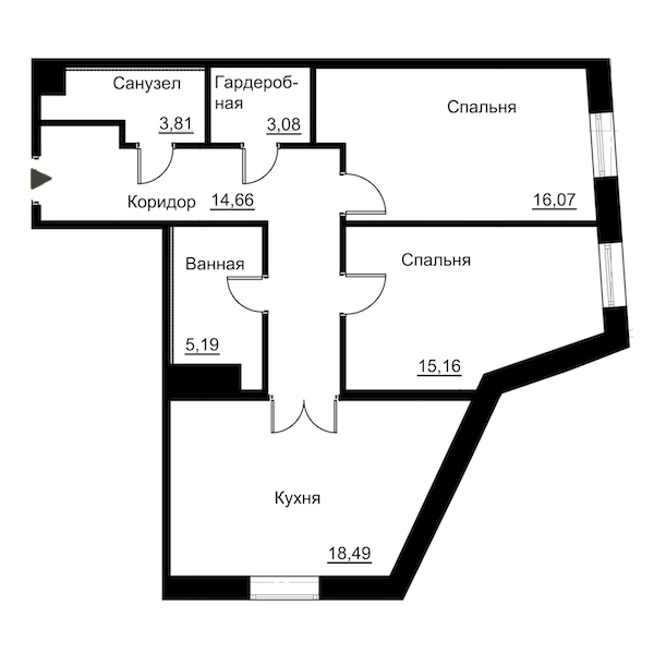 2-комнатная, 77 м² — ЖК Жилой дом Ye's Residence (Йес Резиденс)
