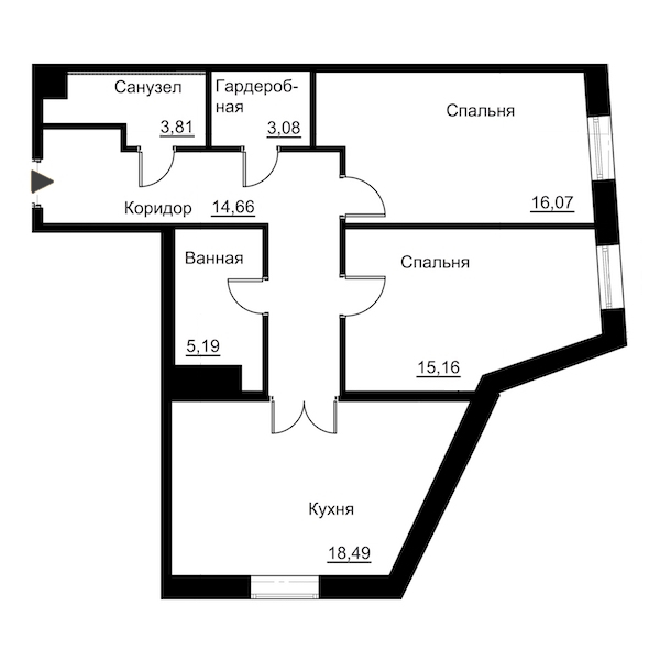 2-комнатная, 77 м² — ЖК Жилой дом Ye's Residence (Йес Резиденс)