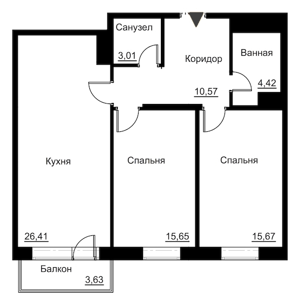 2-комнатная, 78 м² — ЖК Жилой дом Ye's Residence (Йес Резиденс)