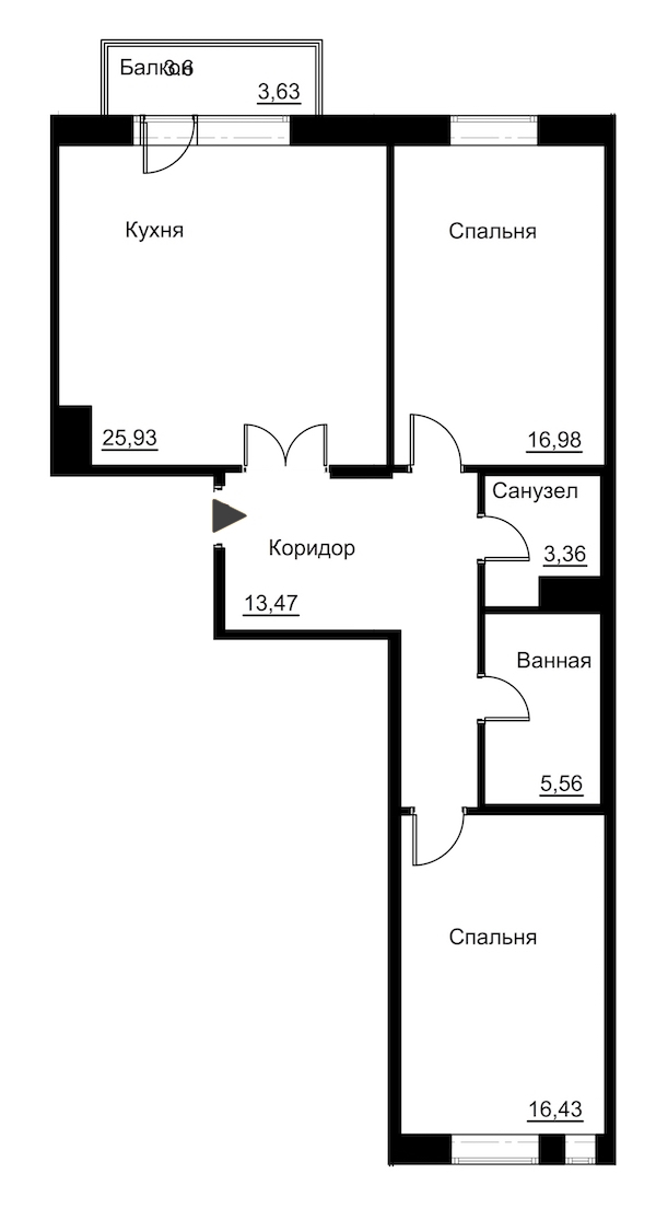 2-комнатная, 84 м² — ЖК Жилой дом Ye's Residence (Йес Резиденс)