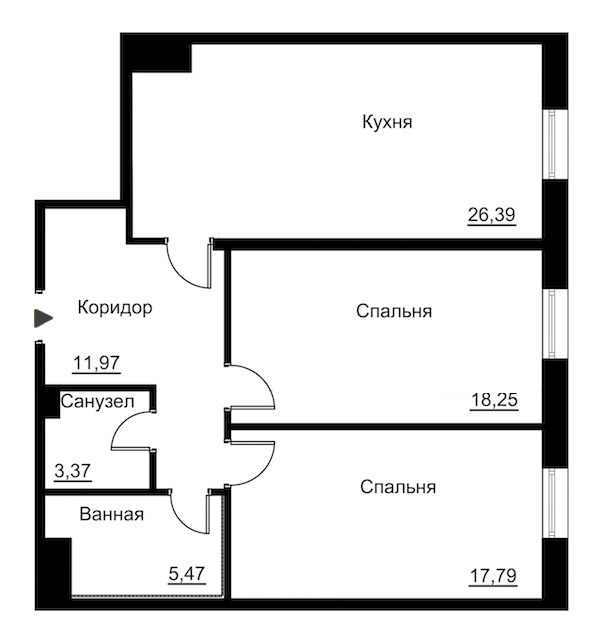 2-комнатная, 86 м² — ЖК Жилой дом Ye's Residence (Йес Резиденс)
