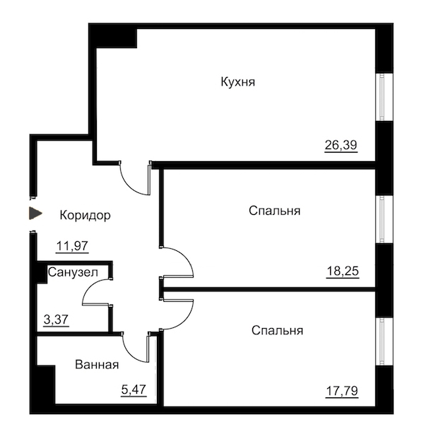 2-комнатная, 86 м² — ЖК Жилой дом Ye's Residence (Йес Резиденс)