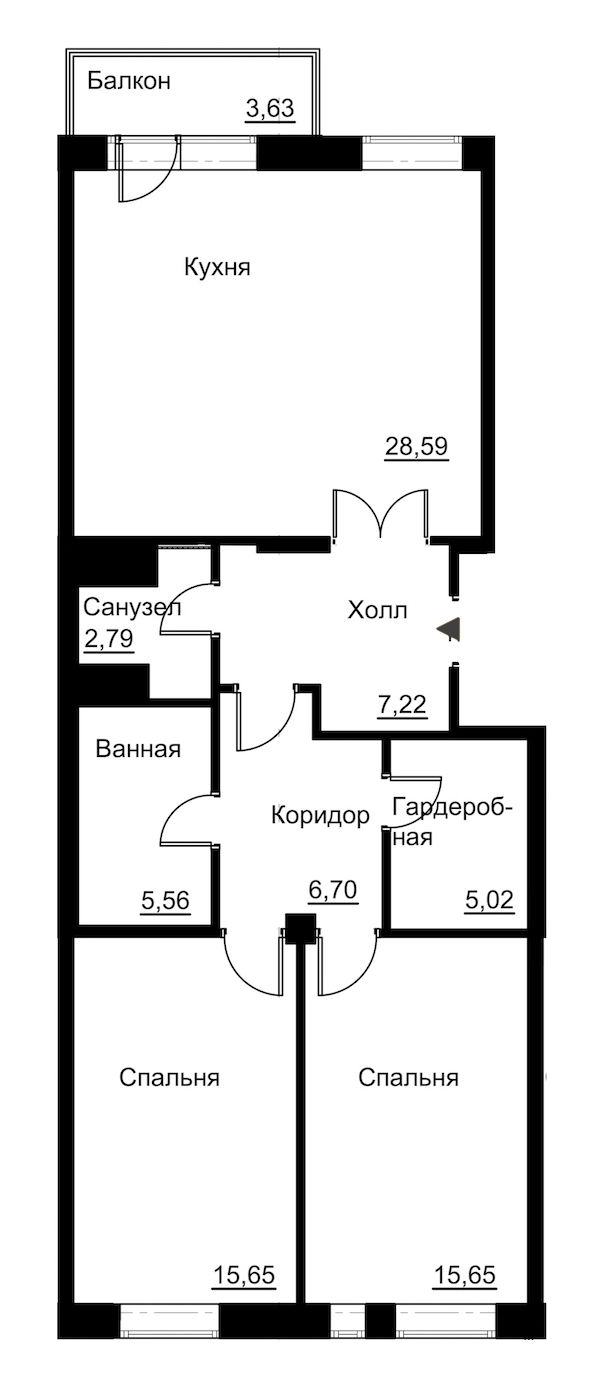 2-комнатная, 89 м² — ЖК Жилой дом Ye's Residence (Йес Резиденс)