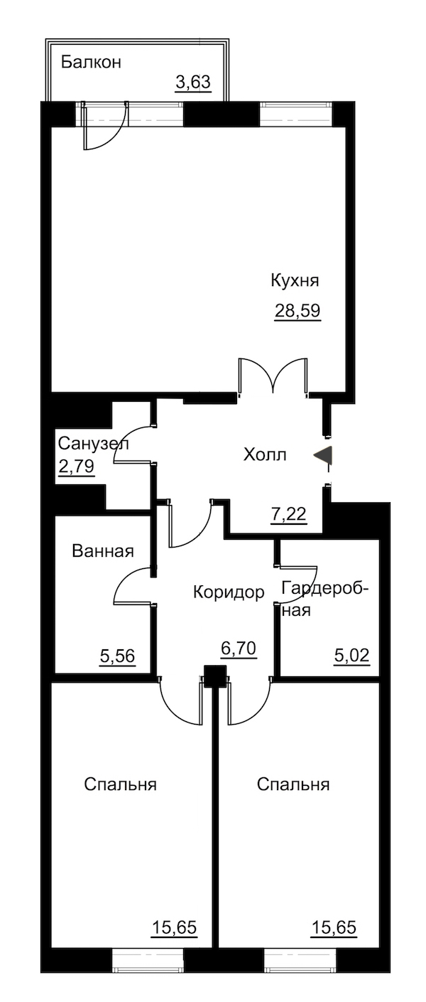 2-комнатная, 89 м² — ЖК Жилой дом Ye's Residence (Йес Резиденс)