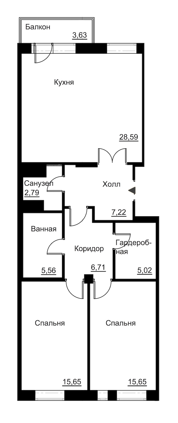 2-комнатная, 89 м² — ЖК Жилой дом Ye's Residence (Йес Резиденс)