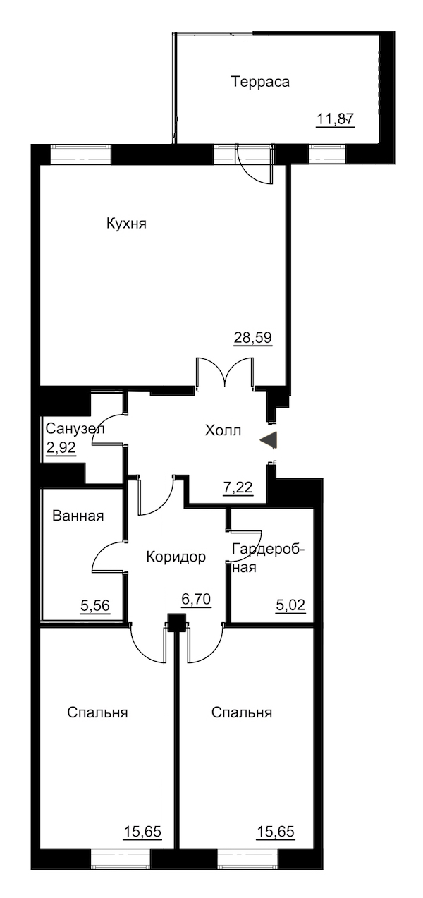 2-комнатная, 91 м² — ЖК Жилой дом Ye's Residence (Йес Резиденс)